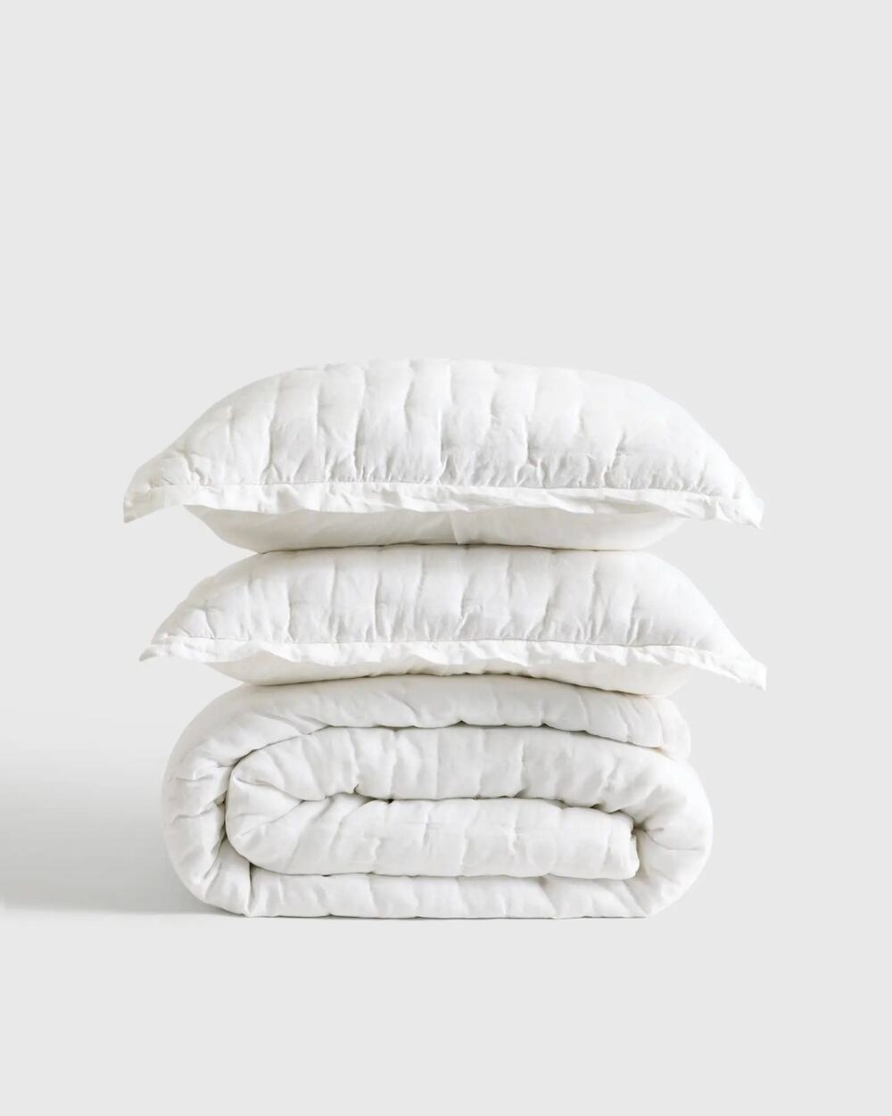 NEW Quince European Linen Dream Quilt 3Pc Set Full Queen White $204 MSRP